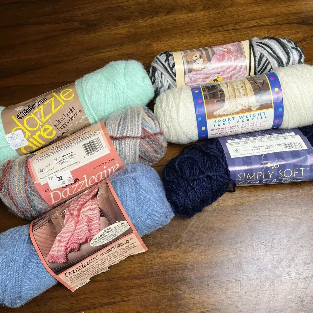 Lot of 6 Vintage Caron Yarn Skeins Various Colors Blue Neutral Green 4 New 2 Use